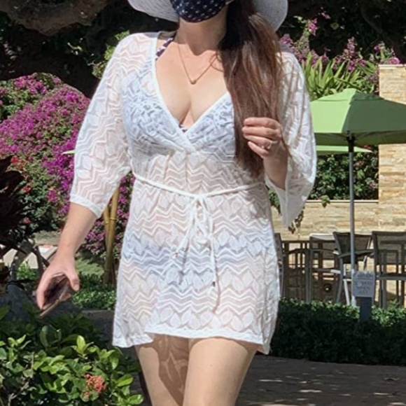 Hotouch White Leafy Lace Swimsuit Cover-up Size M - Picture 4 of 7